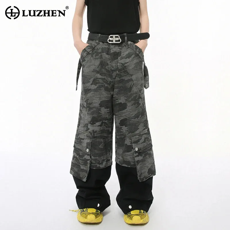 

LUZHEN Men's Autumn Camouflage Jeans Design Patchwork Color Contrast Cargo Denim Wide Leg Pants Stylish Baggy Streetwear LZ5449