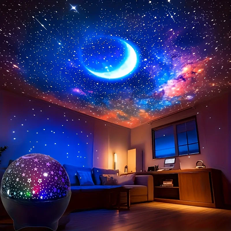 Proyector de luz de cielo estrellado y Luna, 7 modos, luz LED nocturna, luz estroboscópica colorida USB, enchufe USB para decoración de galaxia de fiesta en habitación de niños