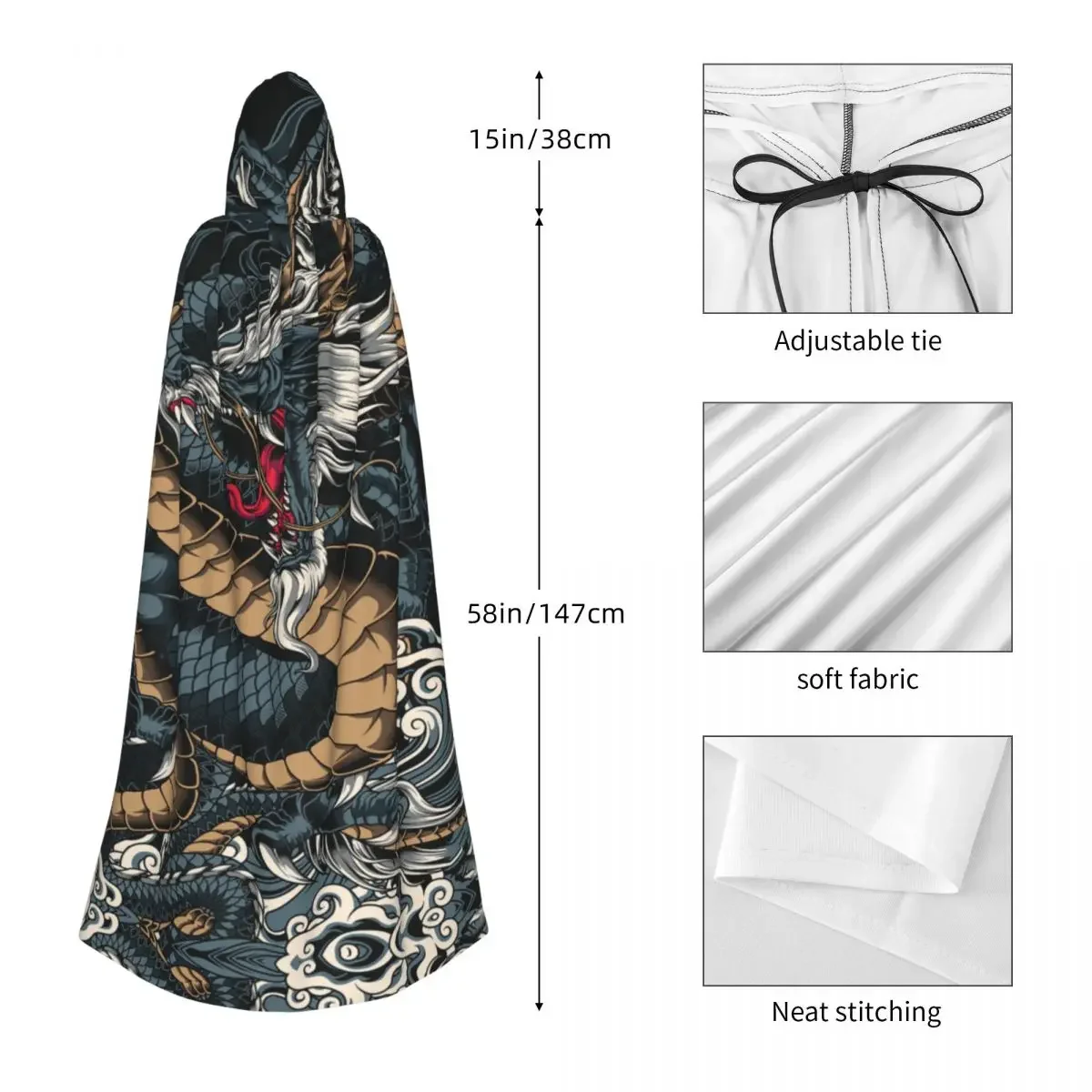 Dragon Print Polyester Unisex Heks Cape Kostuum Accessoire