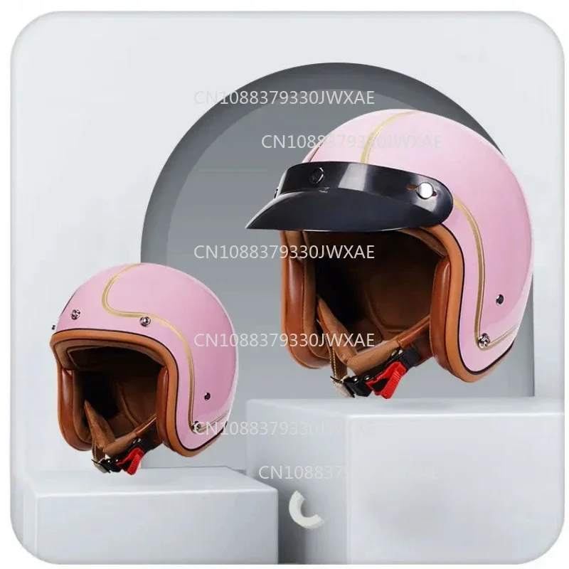 KEAZ Retro Style Motorcycle Helmet 3/4 Helmet Light Universal for All Seasons 3C Paired with Bubble Mirrors Cascos