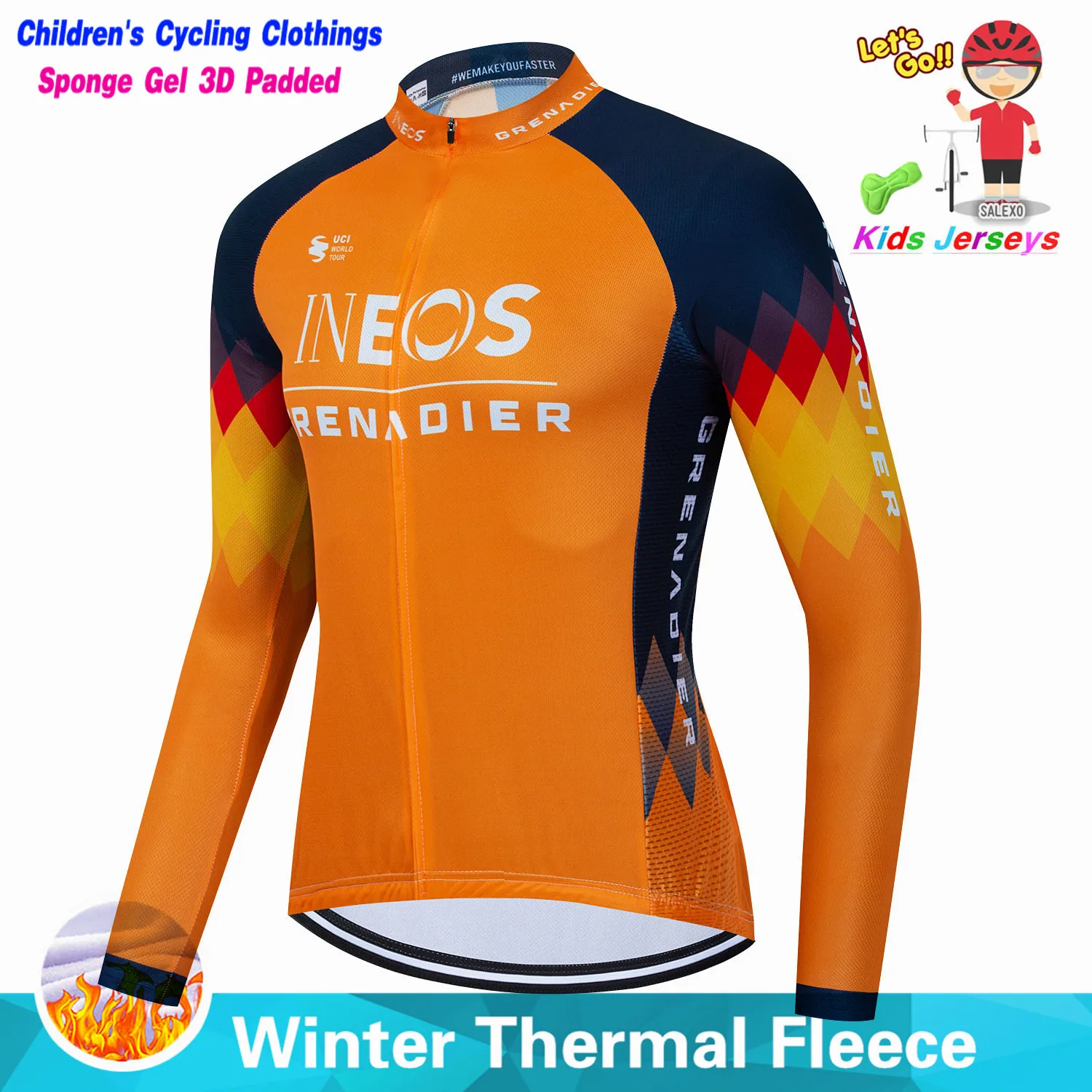 2023 INEOS Kids Winter Thermal Fleece Cycling Clothing Children Jersey Suit Outdoor Boys Riding Bike Clothes MTB Long Pants Set