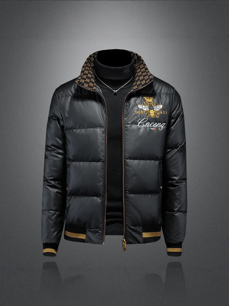 

Men's Embroidered down Jaet Thiened White Du Feather Faionable Winter Outerwear Large Size Modern Sle Warm Coat