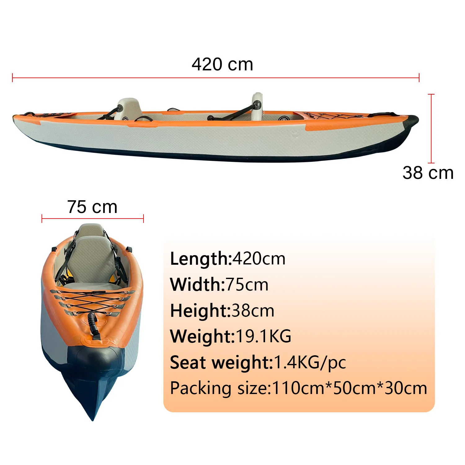 Double-Layer Inflatable Kayak Assault Boat Folding Canoe Dinghy Fishing Boat with Thickened Rubber 0.9mm PVC for Two Persons