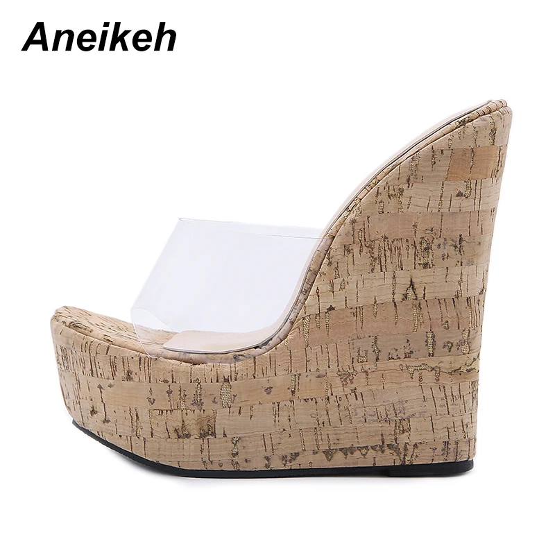 Aneikeh PVC Transparent Wedges Platform Sandals High Heeled Summer 2023 Fashion Women\'s Slippers Thick Sole Beach Shoes Mujer