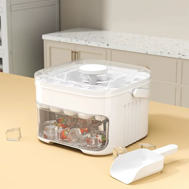 Kompakte doppellagige Eiswürfelform mit Deckel und Behälter, ausziehbare Eisschublade mit tragbarem Griff, Küchenzubehör, Gadgets – Detail 4