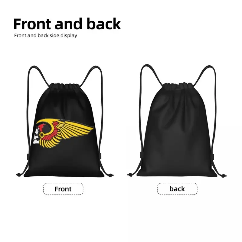 Custom Hell HAMC Angel Motor Race Drawstring Backpack Sports Gym Bag for Women Men Motorcycle Club Training Sackpack