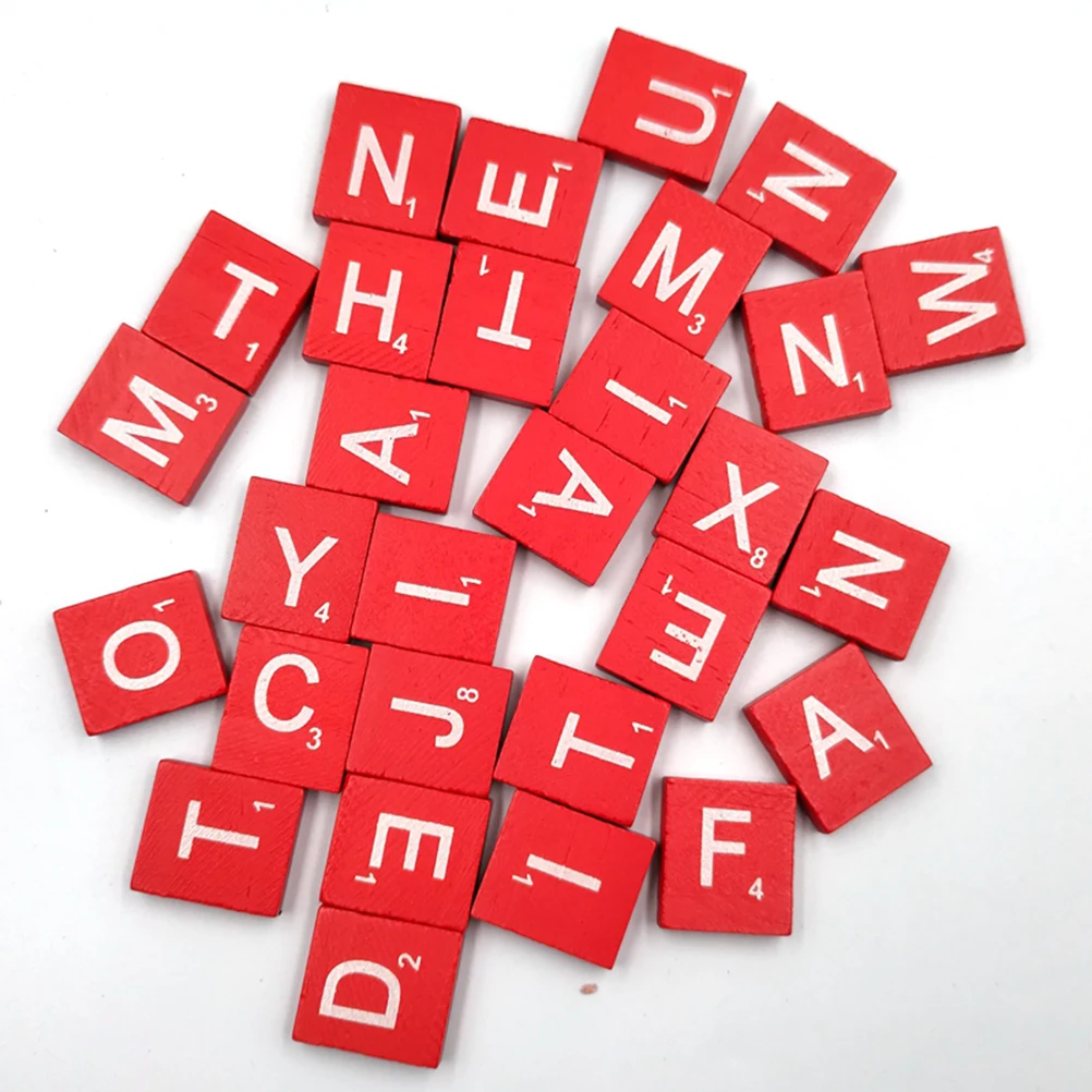 100 Piezas de Cubos de Madera con Letras del Alfabeto, Color Rojo Natural, 26 Letras, Bloques de Alfabetización para Manualidades Infantiles, Aprendizaje, Decoración con Virutas de Madera