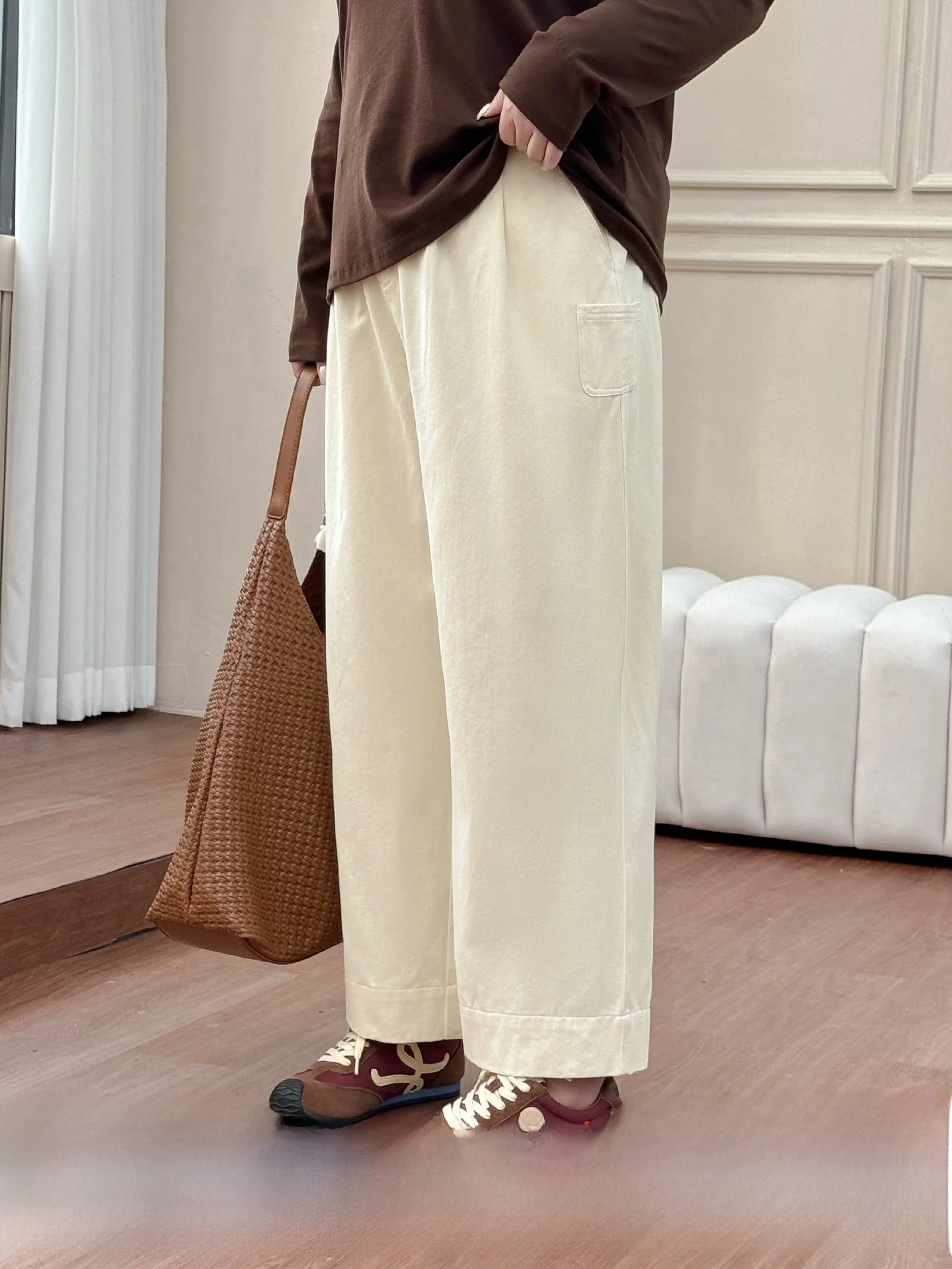 

Широкие брюки с высокой талией, свободные удобные повседневные брюки для больших размеров, женские футболки, ранняя осень, модные большие размеры