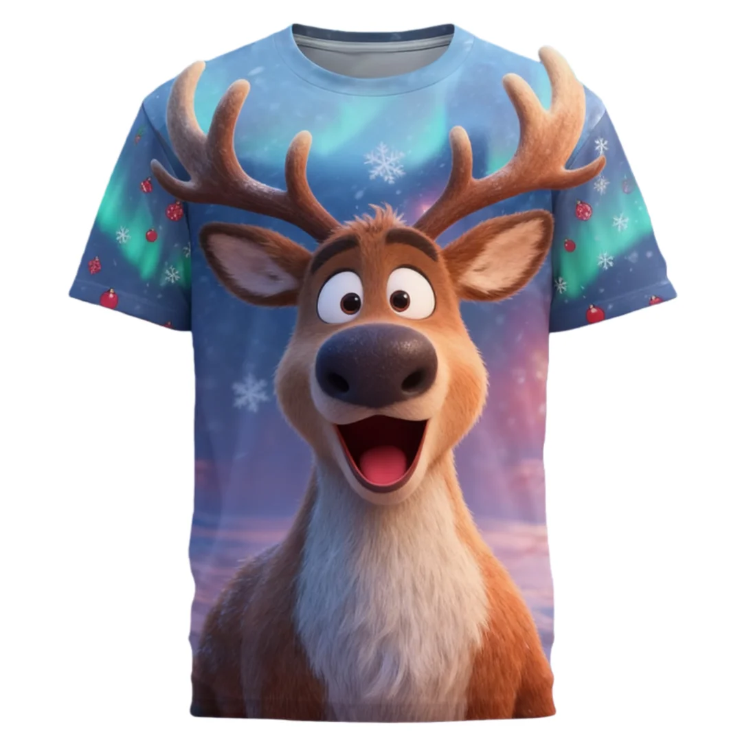 

Funny Cute Elk Pattern Print Men's T-shirt Trend Christmas Style Short Sleeve Tee Oversize Daily Casual Men's Clothing Xmas Tops