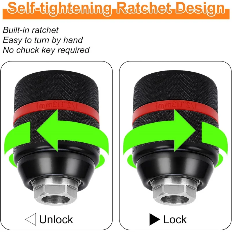 Martelos SDS-Plus de mandril sem chave HA3JAW de 1/2 polegadas, martelo adaptador de broca auto-aperto de 3 mandíbulas,