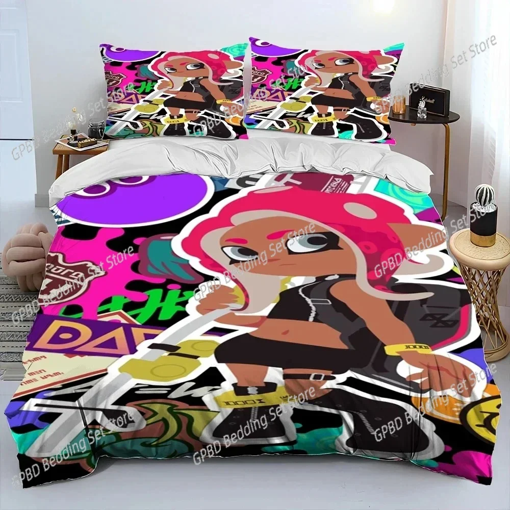 3D Print S-Splatoon Cartoon Bedding Set Duvet Cover Bed Set Quilt Cover Pillowcase Comforter king Queen Size Boys Adult Bedding