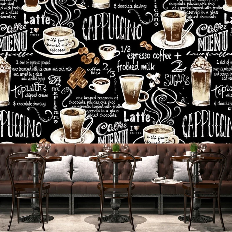 

Blackboard Hand Painted Coffee Wallpaper Industrial Decoration Mural Restaurant Cafe Hotel Cake Shop Background Wall Papel Tapiz