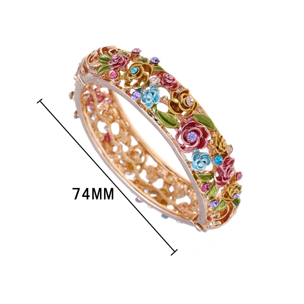 Braccialetti floreali in smalto colorato lega traforata incisione bracciali floreali Vintage braccialetti rosa viola rossa per gioielli da donna