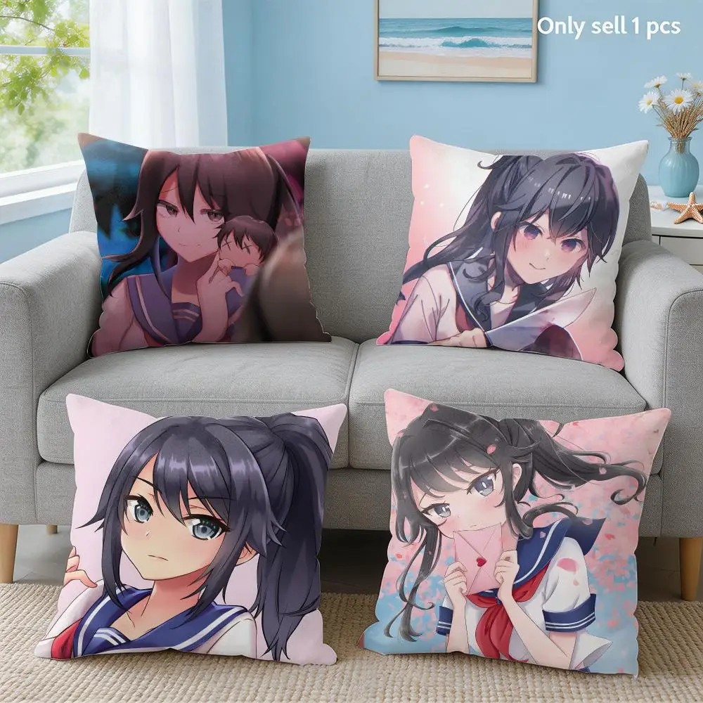 Video Game Y-Yandere Simulator Cushion Cover Soft Short Plush Throw Pillow Cover Hidden Zipper Cutecore Sofa Bedroom Home Decor