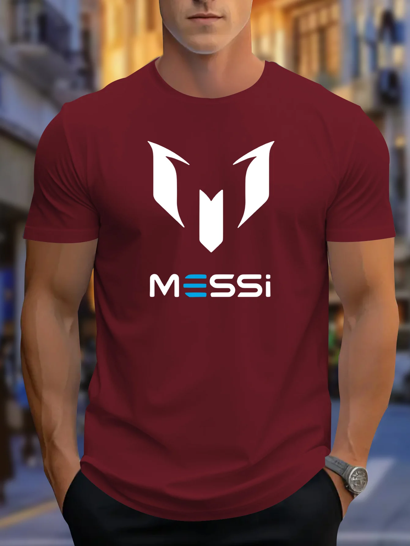 Nowa letnia koszulka męska 2025 Messi z okrągłym dekoltem, swobodna, modna i lekka męska koszulka poliestrowa