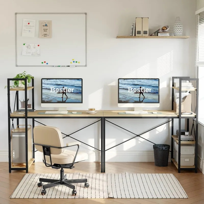 Bestier 47 Inch Computer Desk with Adjustable Shelves, Simple Writing Desk with Reversible Bookshelf and Metal Legs for Home