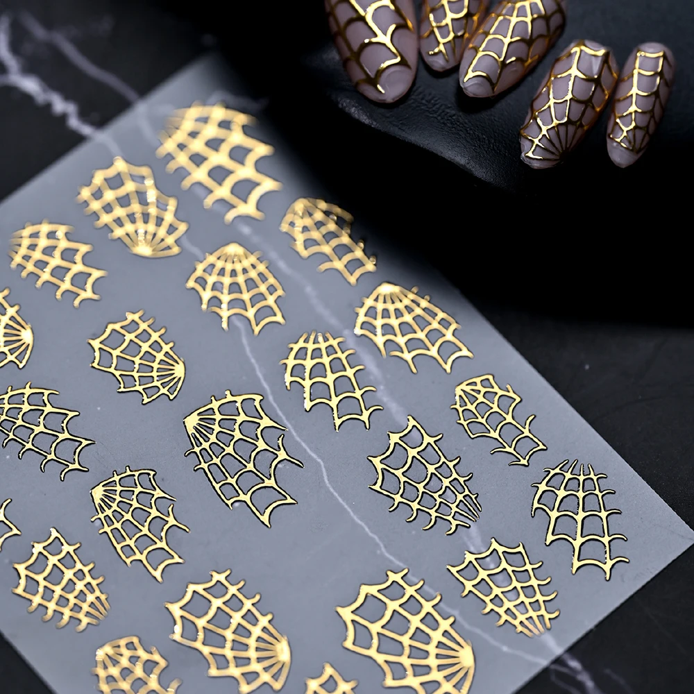 1 Blatt 3D Holographische Glitzer-Spinnennetz-Nagelaufkleber Halloween Glänzende Laser-Spinnennetz-Nagelsticker Selbstklebende Nageldekoration – Detail 12