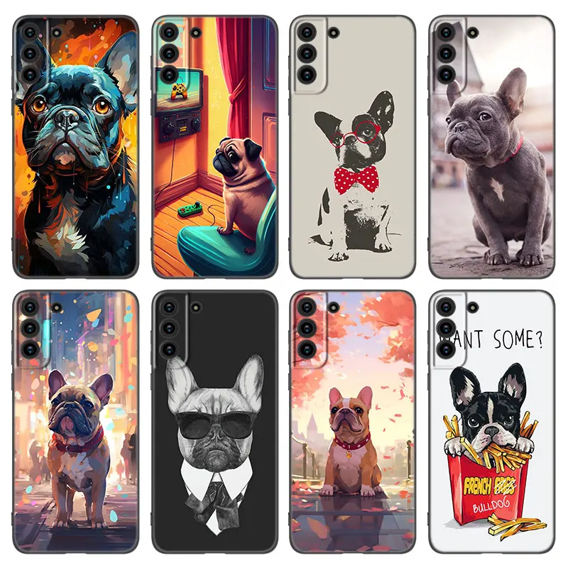 Pug French Bulldog Black Silicone Phone Case For Samsung Galaxy S20 S23 FE S21 S22 S24 Ultra S10 Lite S8 S9 Plus S7 Edge