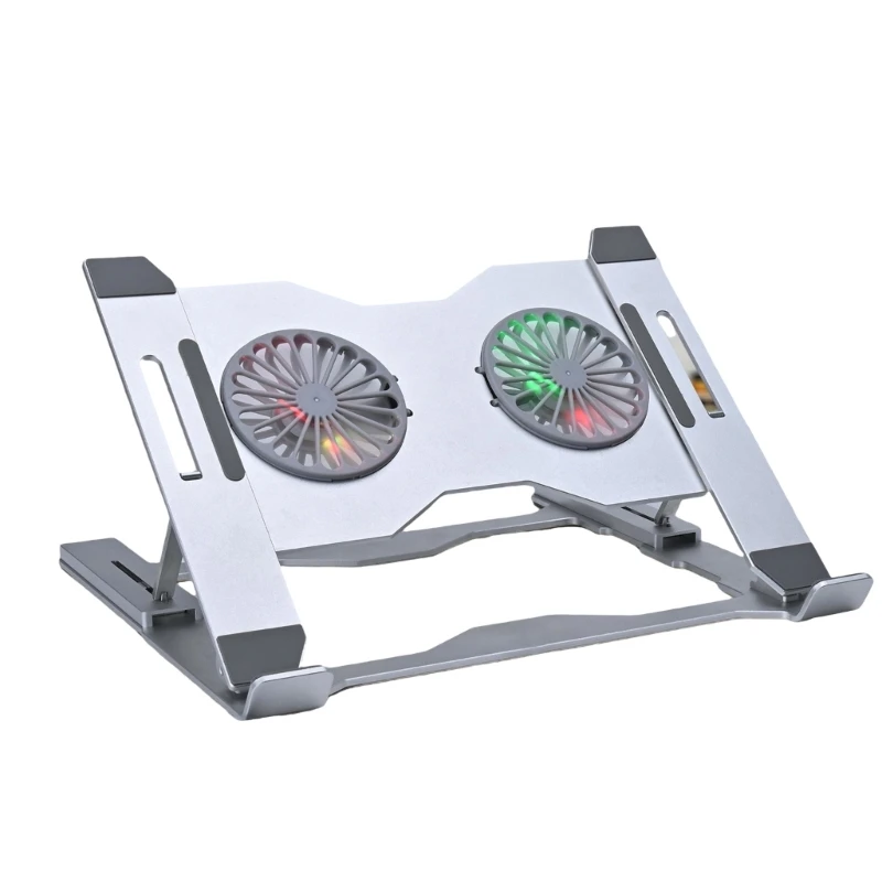 Adjustable Aluminum Laptop Stand With Cooling Fan, Ergonomic Ventilated Notebook Support With LED Lights