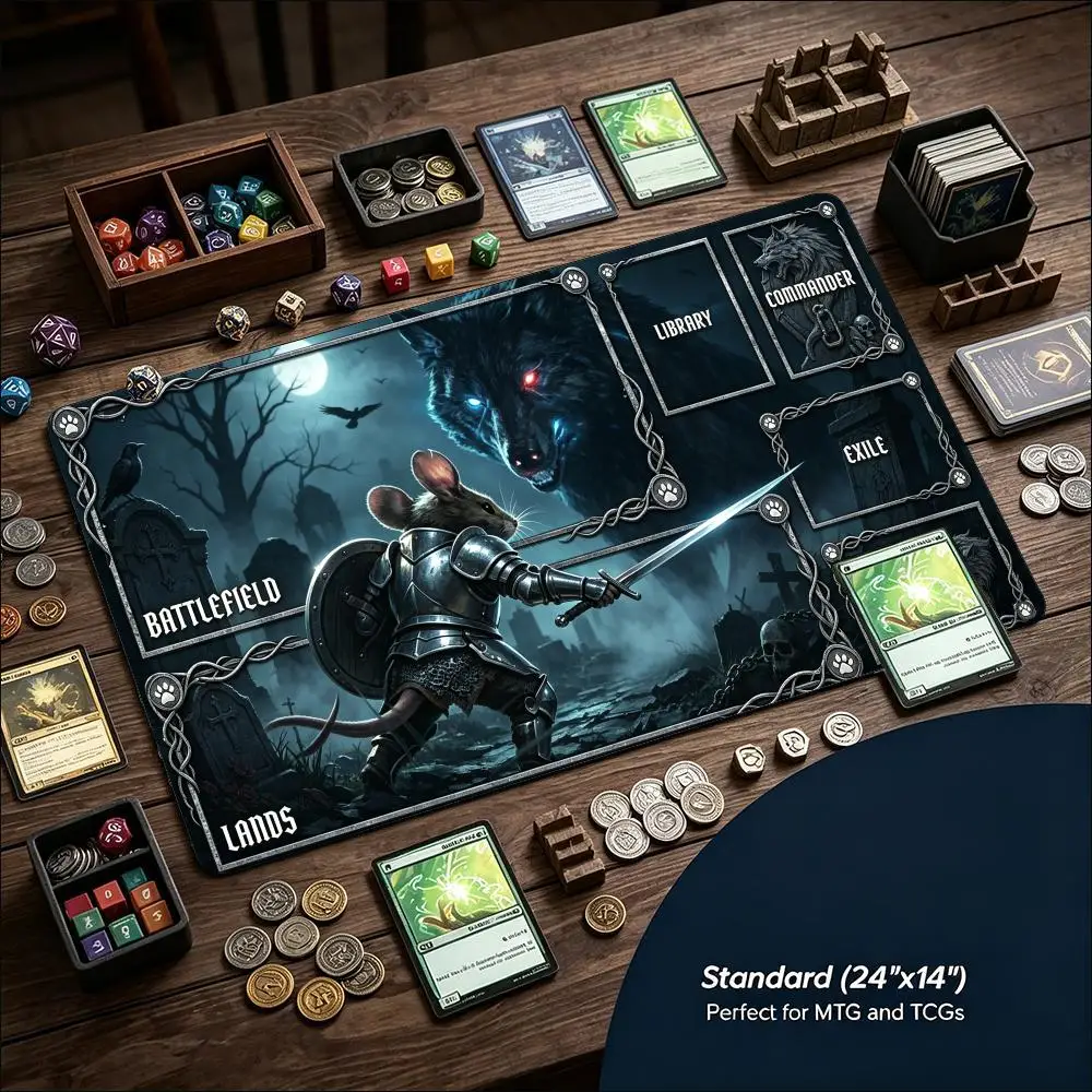 TCG Tabletop Playmat Dark Forest Knight Beast Battle Print Large Non Slip Rubber Pad Smooth Cloth For Trading Card Table Battles