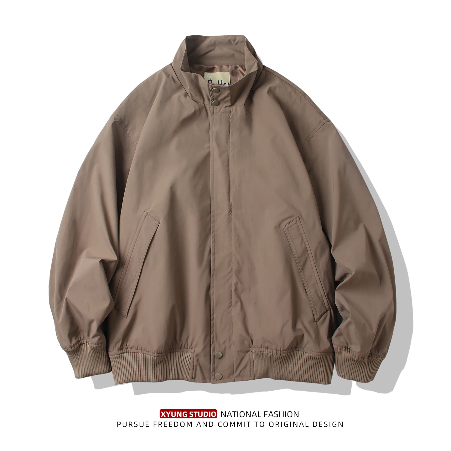 

Мужская демисезонная куртка-бомбер American Sle Basic Pure Color с воротником-стойкой, свободного кроя, из полиэстера