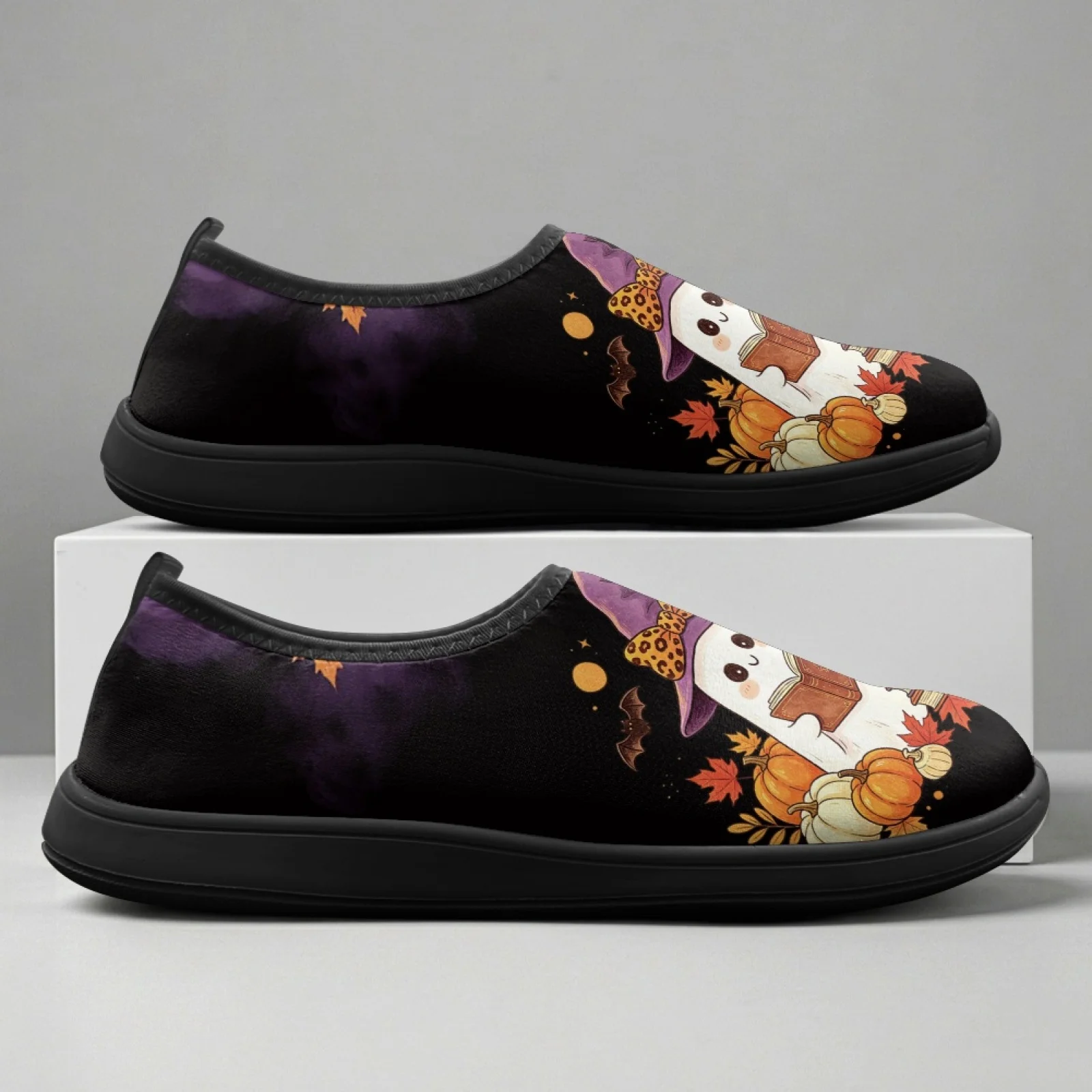 PENSTROLL Halloween Ghost Pumpkin Zero Drop Footwear, Slip on Lightweight Walking Sneakers for Men Running Hiking All Season