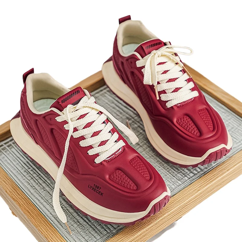 

Men's Sporty Trendy Sneakers Fall Winter Thick Bottom Retro Breathable Heightening Casual Running Shoes Fashionable Low Top Shoe