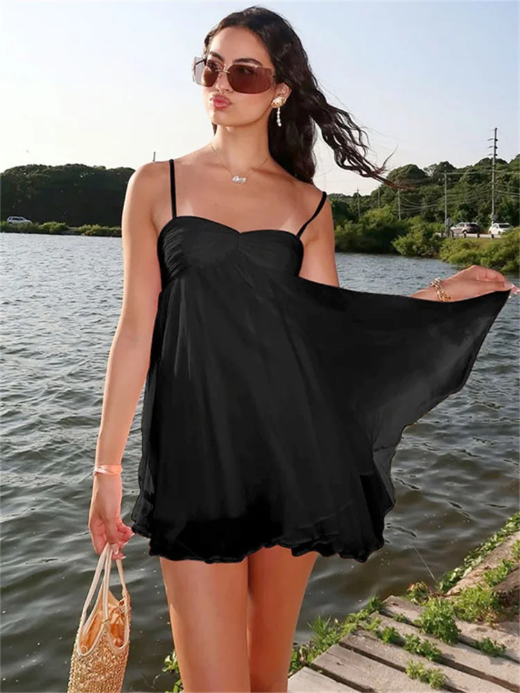 Tossy Sommer Sexy Backless Mini Kleid Weibliche Rüschen Patchwork Strand Urlaub Spaghetti Schlank, Figurbetontes Kleid frauen Mini Kleid Neue