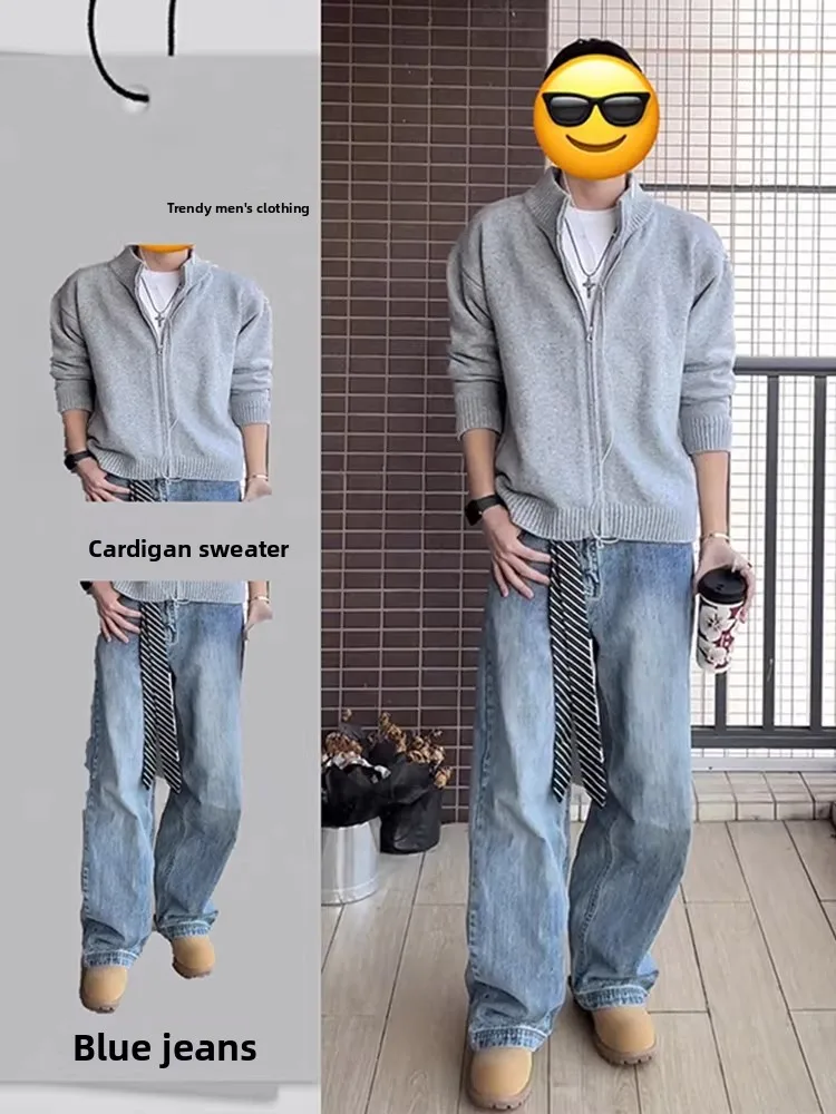 

Casual Men's Faion Set High Street Denim Sweater Long Sve Lazy Sle Autumn Winter Whole Set Youth Teenagers Clothing