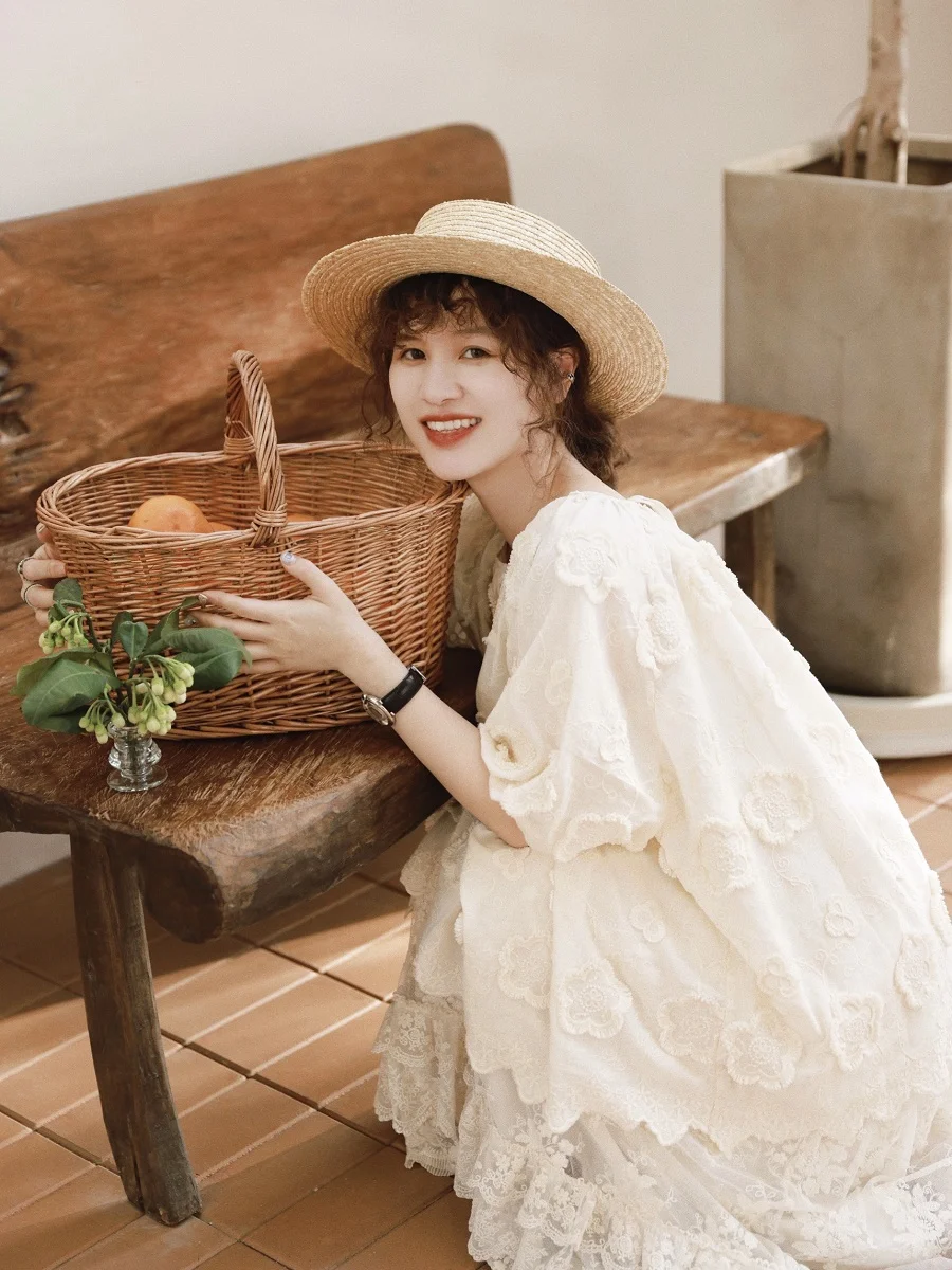 

Женская рубашка в японском стиле Sweet Style с вышивкой, пышный топ-кукла, художественный ретро-образ, рукава-фонарики, длина три четверти