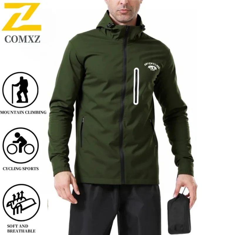 

Men Outdoor Jacket Waterproof Windbreaker Multi-Pocket Hooded Coat Hiking Camping Fishing Lightweight Breathable Printing Loose