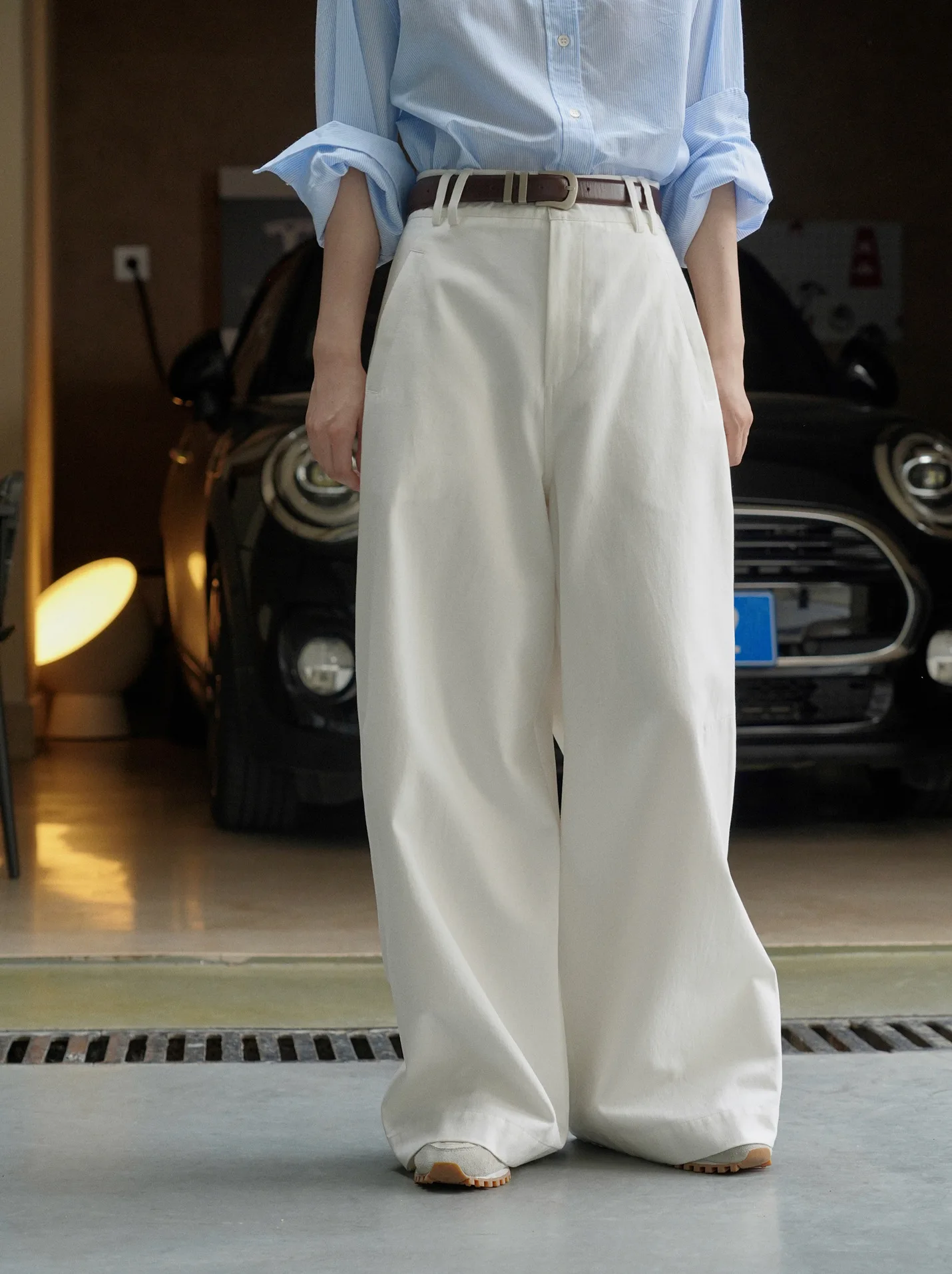 2023 New Women Pure Cotton White Long Pants High Waist Casual Wide Leg Loose Style Fashion Pants Female Long Trousers