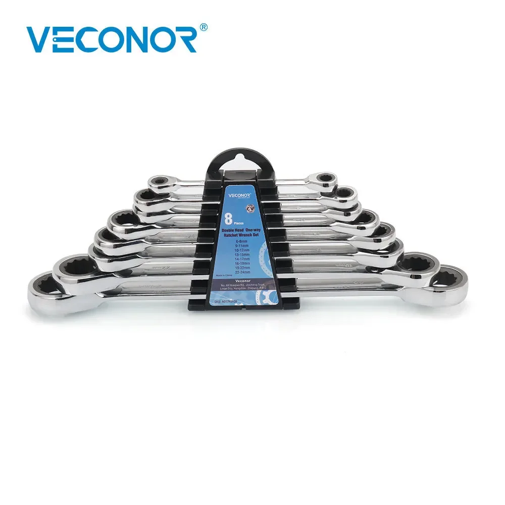 

8Pcs Ratchet Wrench Set 72-tooth Dual Head Mirror Polish Spanner Hand Tool