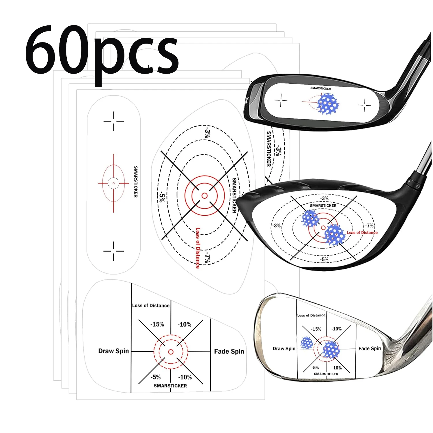 Golf Driver Blue Impact Tape Set Labels Standard Self-Teaching Sweet Spot Target Sticker Training Aids Tape Wood Iron Ball Hitti