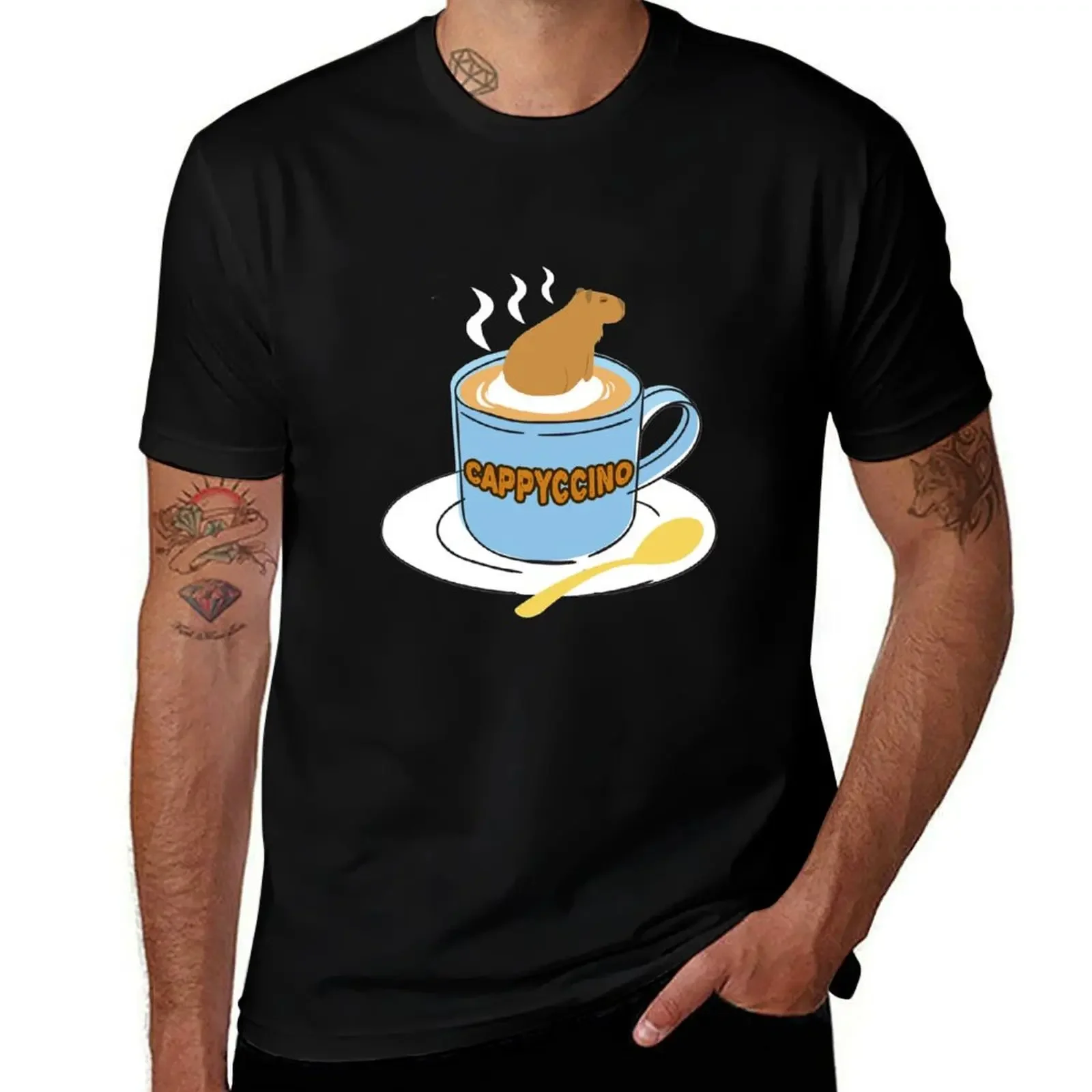 

Cappyccino Capybara Coffee Pun T-Shirt T-shirts man anime clothes man clothes luxury t-shirt t shirts for men cotton