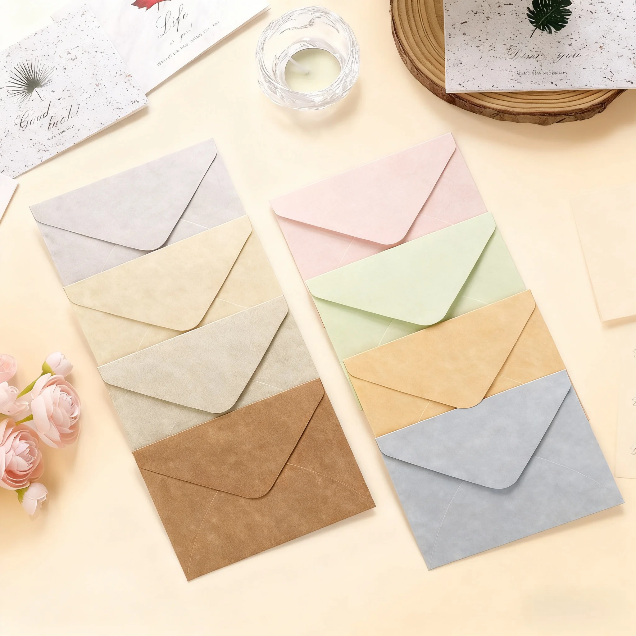 

10pcs Sheepskin Grain Envelope & Stationery Set - Romantic Retro Nostalgic Invitation Literary- High-End Postcards