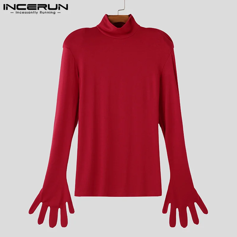 Fashion Casual Style Tops INCERUN New Men\'s Deconstruction Shoulder Thimble T-shirts Male Sexy Solid Long Sleeved Camiseta 2024