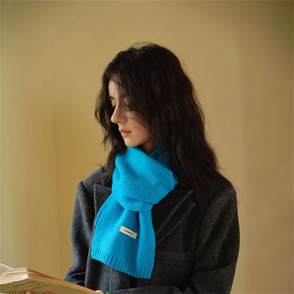 Wool Knitted Solid Color Scarf High Quality Winter Scarf Women Luxury Scarves for Ladies Student Autumn Thickened Warm Scarf