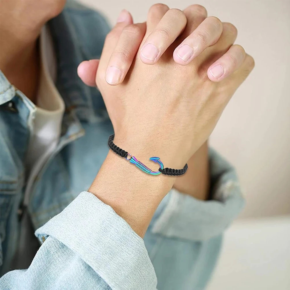 Cremation Ashes Bracelet Fish Hook Urns Pendant For Pet Human Ashes Memorial Keepsake Bangle Jewelry Adjustable