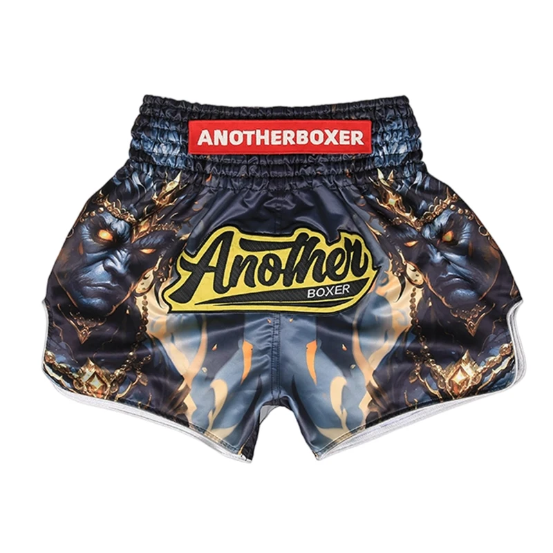 Muay Thai Kampfshorts mit Grafikdruck, Satin-Boxshorts, Hochgeschnittene Atmungsaktive MMA-Shorts für Kickbox-Training und Wettkämpfe