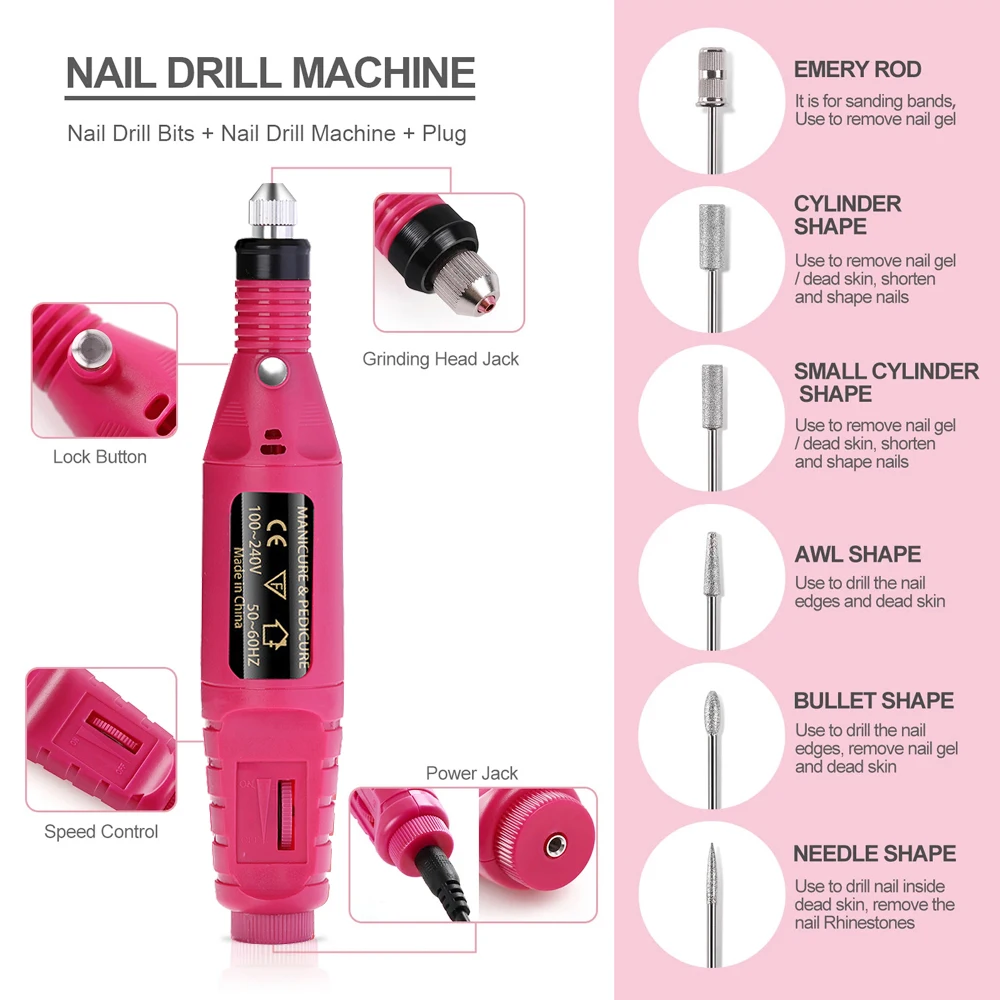 LULAA Strong Electric Nail Sander Nail Drill Machine Grinding Equipment Milling Cutter For Manicure Pedicure Polishing Tools