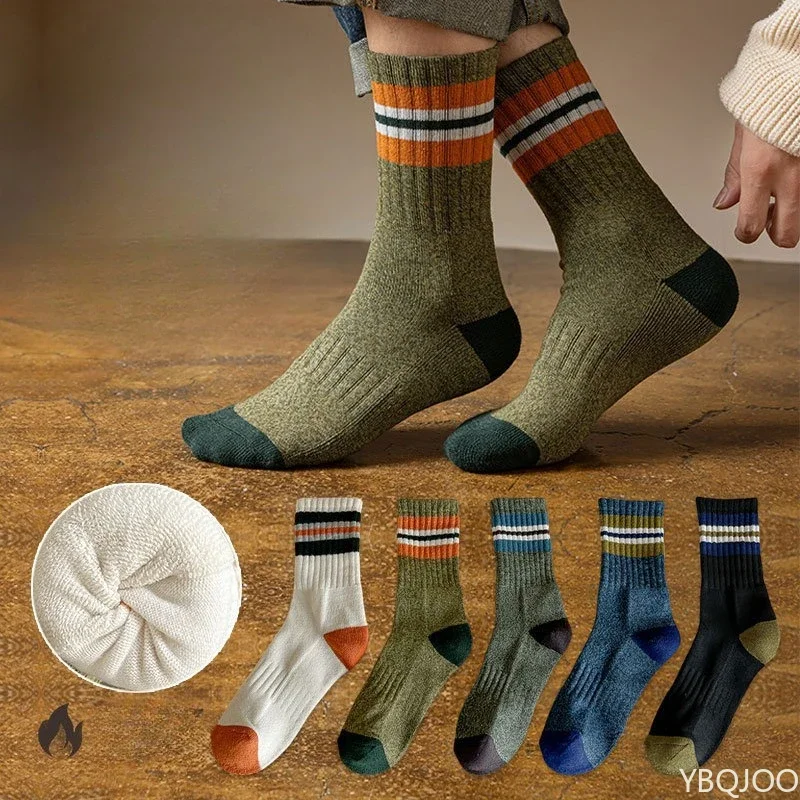 5 Paar Herren Herbst-Winter Fleece-Socken, Mittellange Trendige Sport-Wintersocken, Dick und Warm