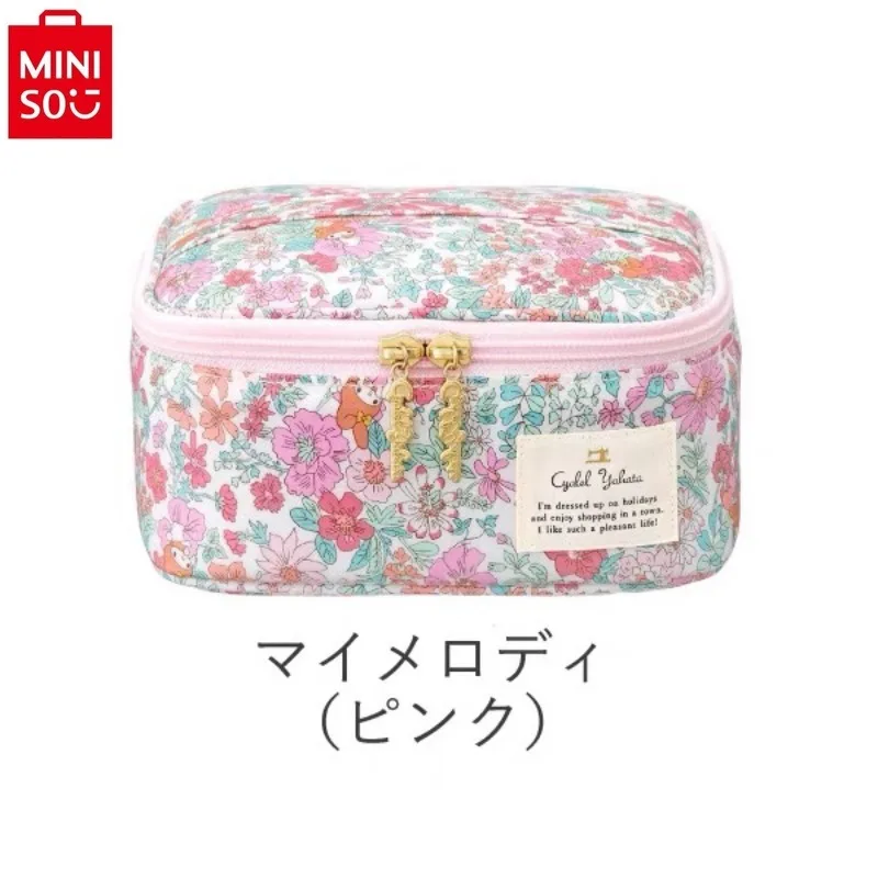MINISO   Sanrio Hello Kitty Double Star Flower Zipper Storage Bag for Women's Sweet High Quality Multi functional Makeup Bag