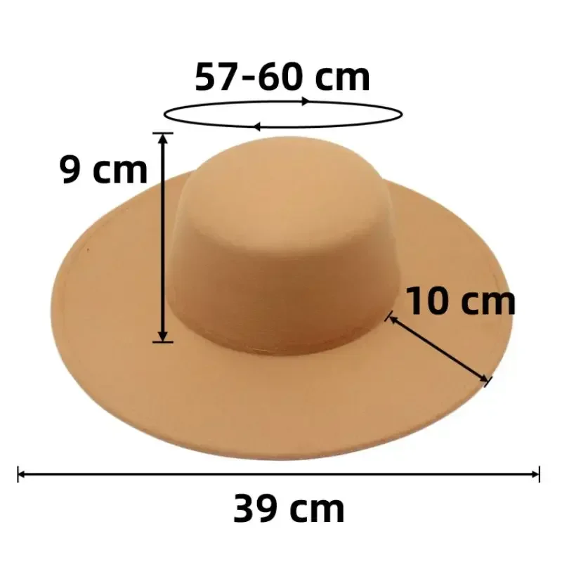 10cm Big Wide Brim French Fedora Hat Solid Classic Wool Jazz Flat Brim Men Felt Hat Elegant Autumn Winter Church Women Dress Hat