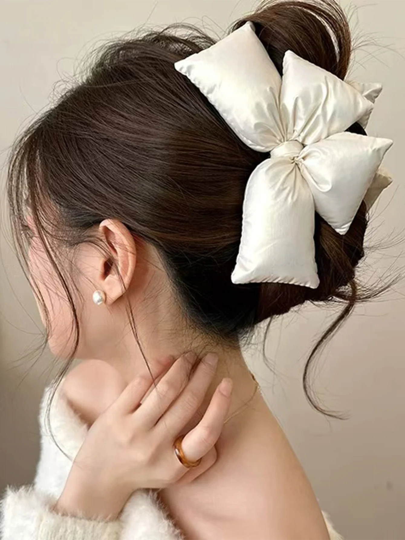 1Pcs White Large Bows Hair Claw Clips Aesthetic Bowknot Hair Banana Clips for Women,Fashion Hair Accessories