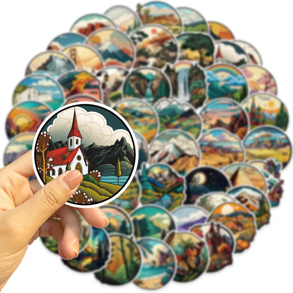 50개 만화 야외 풍경 그래피티 스티커 자전거 핸드 어카운트 필통 데칼 블링블링스티커스 스토어