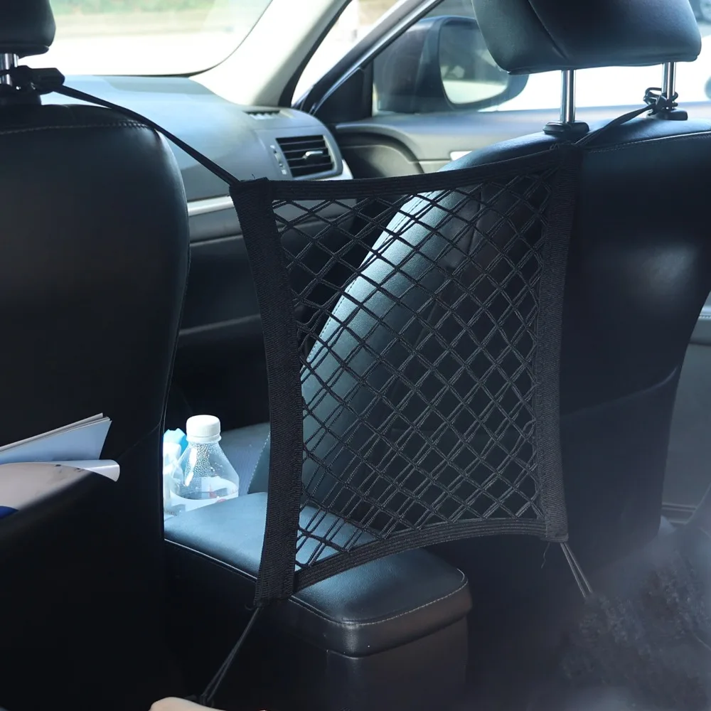 Bolsa de red de almacenamiento para coche entre asientos, barrera para mascotas, organizador de malla, accesorios interiores elásticos, soporte de bolso Universal para coches