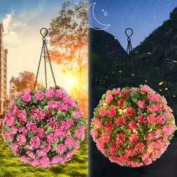 Artificial Flower Grass Ball Hanging Lights Solar Pendant Lamp Garden Room Bar Restaurant Plant Lighting Décor