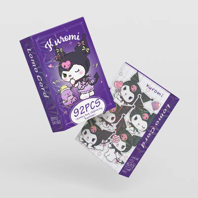 Tarjetas Lomo Sanrio Kuromi de alta calidad, marcadores Kawaii, pegatinas Kuromi, serie de tarjetas fotográficas impresas en HD, regalos de colección, 92 piezas por juego