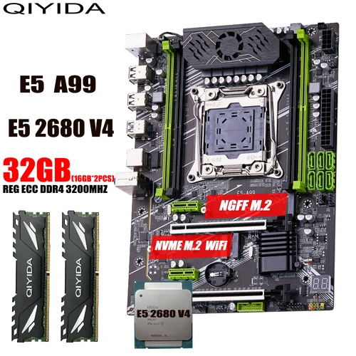 QIYIDA-Conjunto de placa base X99, LGA2011-3 xeon E5 2680 V4, 2x16GB = 32GB, 3200MHz, 4 canales, DDR4, SATA 3,0, nvme, M.2, SATA, M.2ATX